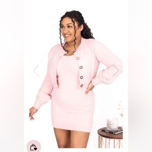Pink Sweater dress set cardigan and tank dress size XL pink lily